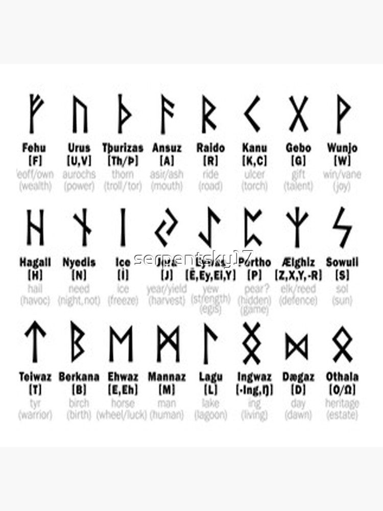 Rune Chart - Runes Scarf for Sale by serpentsky17  Viking symbols, Viking  symbols and meanings, Symbols and meanings
