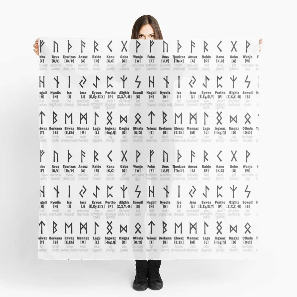 Rune Chart - Runes Scarf for Sale by serpentsky17  Viking symbols, Viking  symbols and meanings, Symbols and meanings