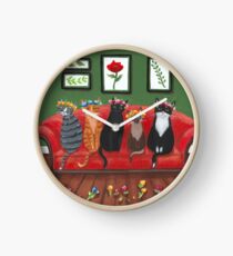 Chats attendant le printemps Horloge