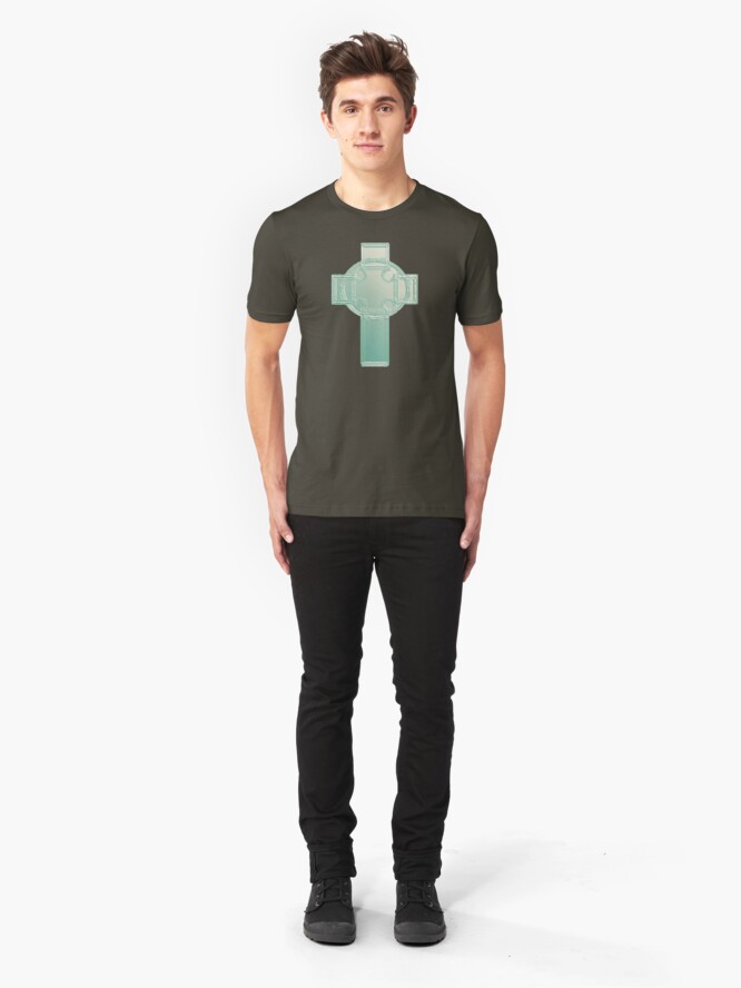Alternate view of Celtic Cross Aqua/Ecru Bas Relief T-Shirt Slim Fit T-Shirt