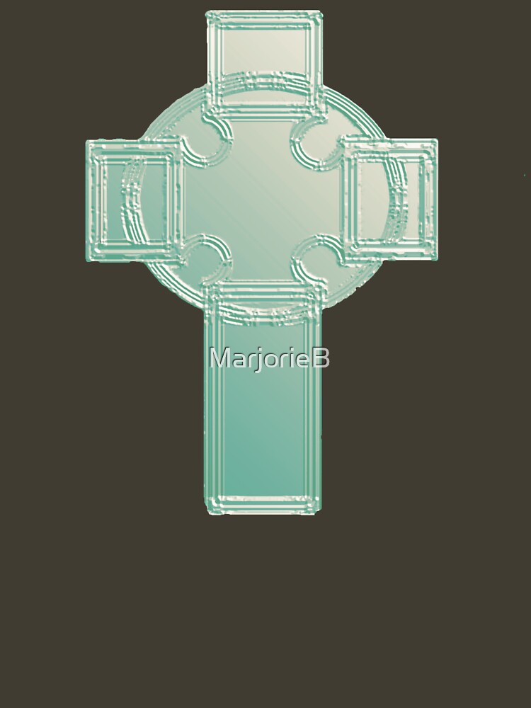 Celtic Cross Aqua/Ecru Bas Relief T-Shirt by MarjorieB
