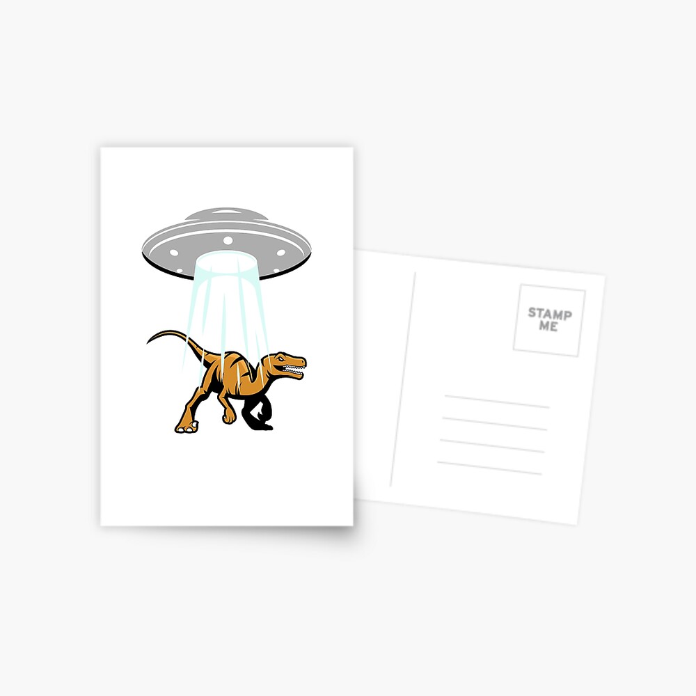 "UFO Alien Abduction Dinosaur" Postcard by wrestletoys Redbubble