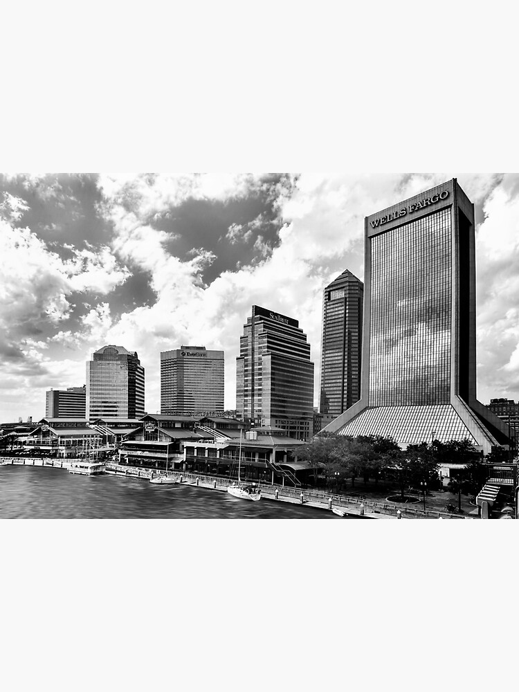 "Jacksonville, Florida Skyline In Black And White" Sticker for Sale by