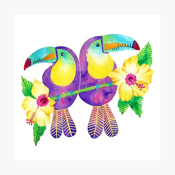 Item preview, A Pair of Toucans with Hibiscus Flowers designed and sold by KConfetti.