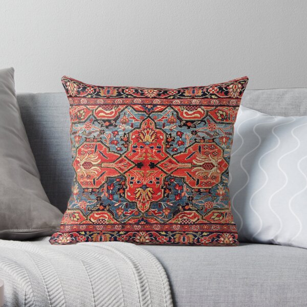 Kashan Poshti Central Persian Rug Print Throw Pillow