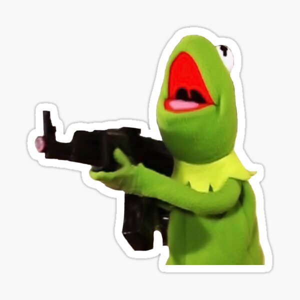 Kermit Gun Meme Sticker By Patchman Redbubble - frog gun roblox