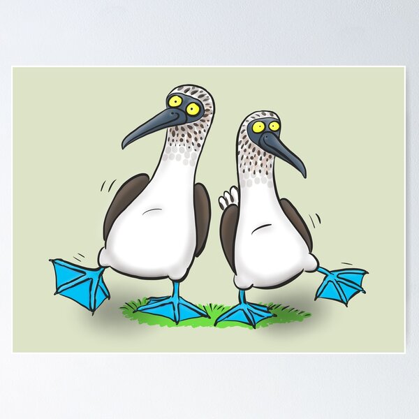 Item preview, funny dancing blue footed boobies seabird cartoon designed and sold by FrogFactory.
