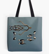 Four Black Winged Stilts Reflected Tote Bag