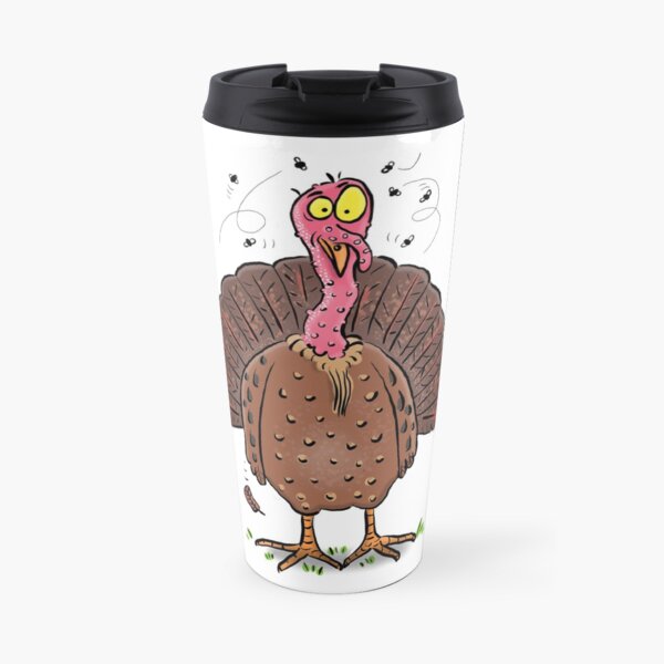 Funny ugly turkey with flies cartoon Travel Mug
