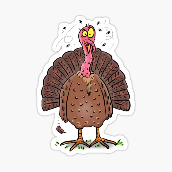 Funny ugly turkey with flies cartoon Sticker