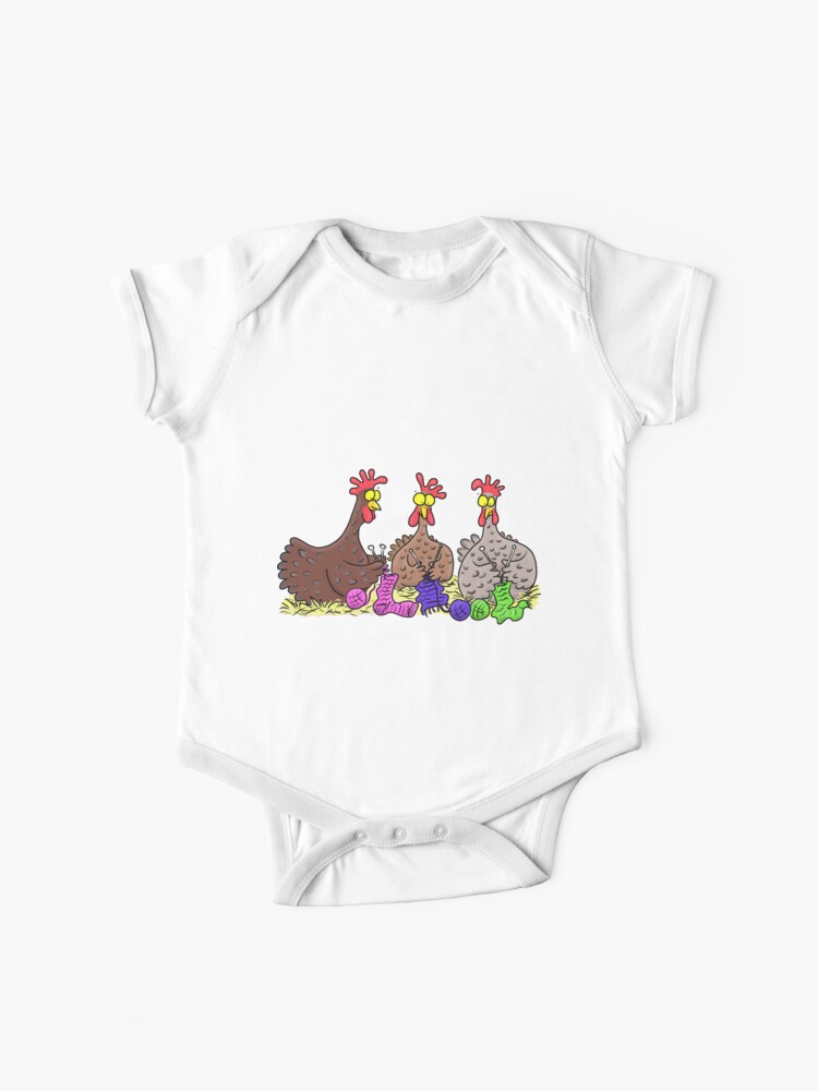 Funny Chicken Trio Knitting Cartoon Baby One Piece By Frogfactory Redbubble
