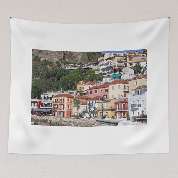 Item preview, old colorful buildings street Parga Greece designed and sold by goceris.