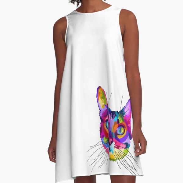 Colourful Cat face A-Line Dress