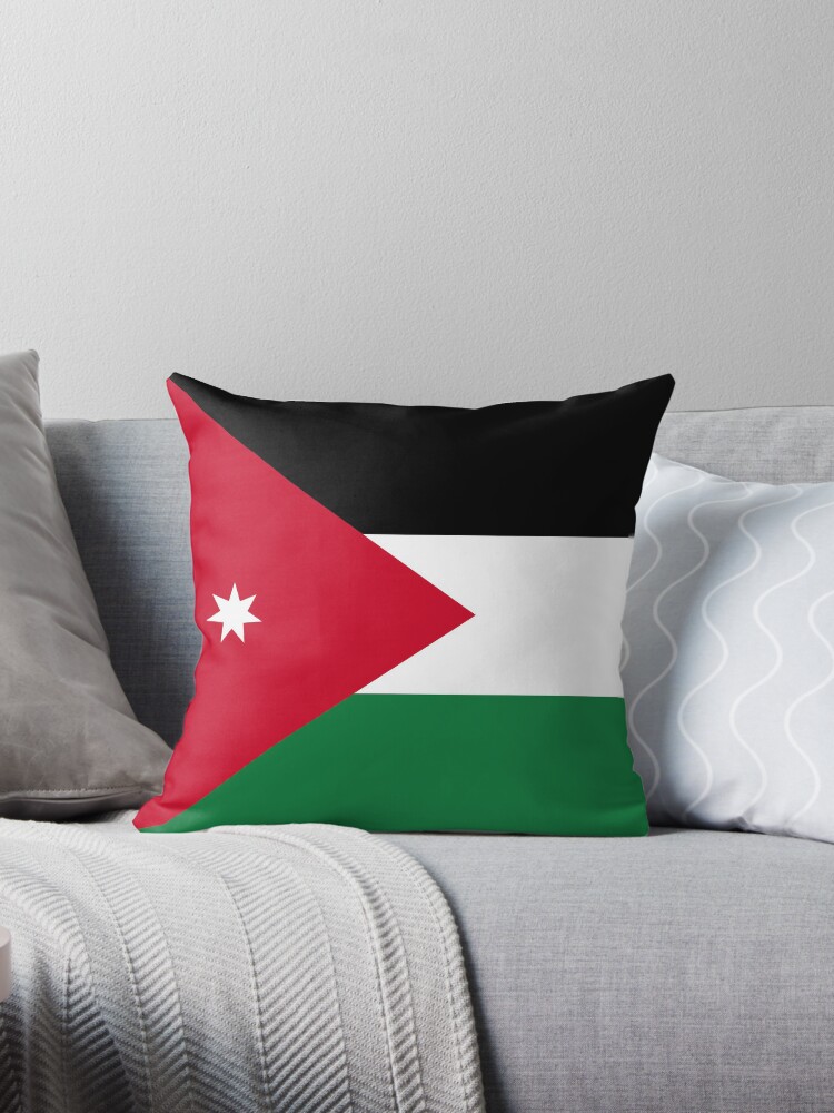 Aperçu 1 sur 3. Coussin avec l'œuvre Drapeau de Jordanie créée et vendue par Shorlick.