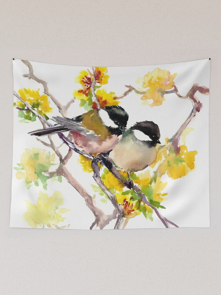 Birds in The Spring Beutiful Cute bird art design Tapestry