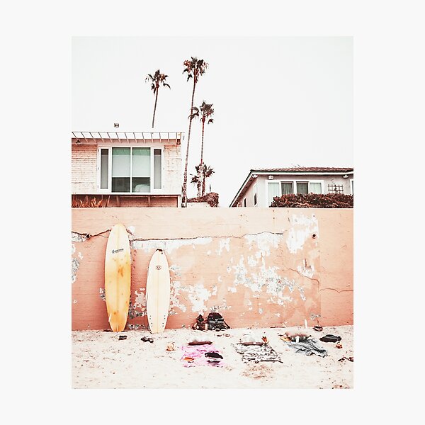 Bord de mer, Planche de surf, Palmiers, Art de la plage, Océan, Art de la mode, Art moderne, Art mural, Imprimer, Minimaliste, Moderne Impression photo