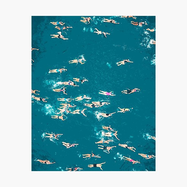 Item preview, Coastal, Swimming people, Blue water, Beach art Sea, Ocean, People, Modern art, Wall art, Print, Minimalistic, Modern designed and sold by juliaemelian.
