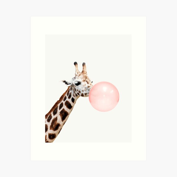 Giraffe print, Bubble gum, Nursery art, Giraffe wall art, Animal, Kids room, Modern art, Wall decor Art Print
