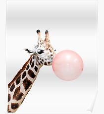 Giraffe print, Bubble gum, Nursery art, Giraffe wall art, Animal, Kids room, Modern art, Wall decor Poster