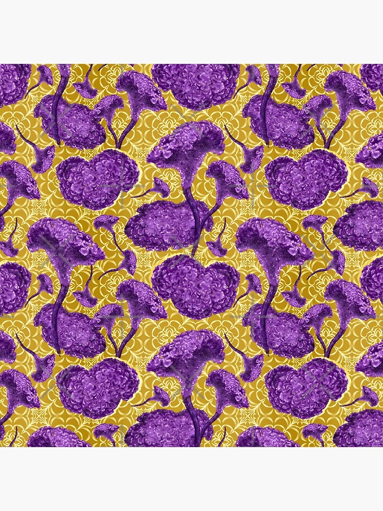 Celosia cristata (Cockscomb) flowers on golden mandala by nobelbunt