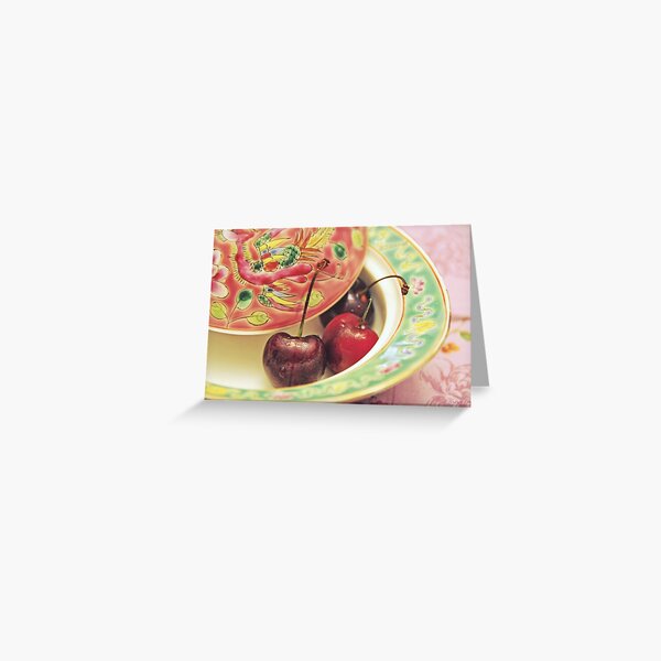 Peranakan pastels and cherries Greeting Card