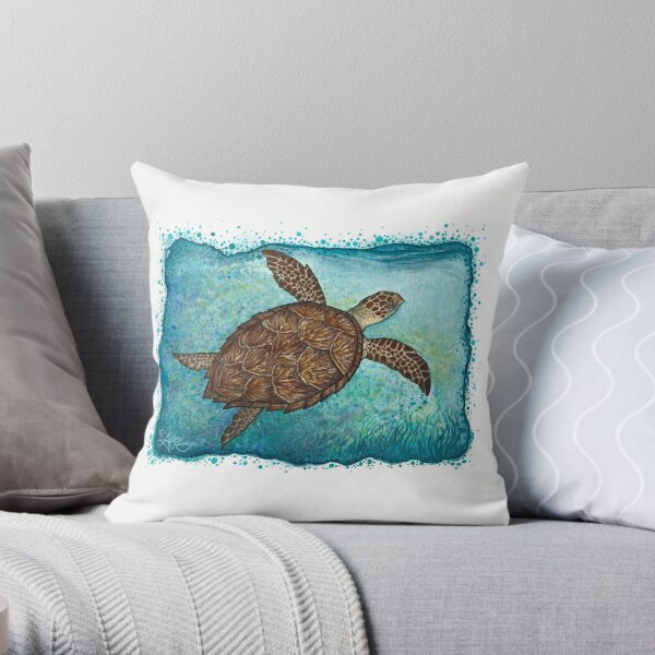 "Hawksbill Sea Turtle" by Amber Marine ~ Watercolor painting, art © 2016 Throw Pillow