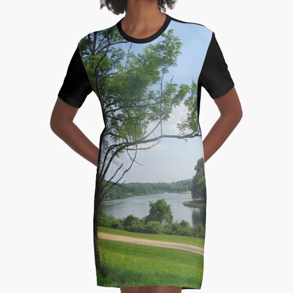#landscape #tree #grass #water nature lake river summer wood outdoors environment reflection sky Graphic T-Shirt Dress