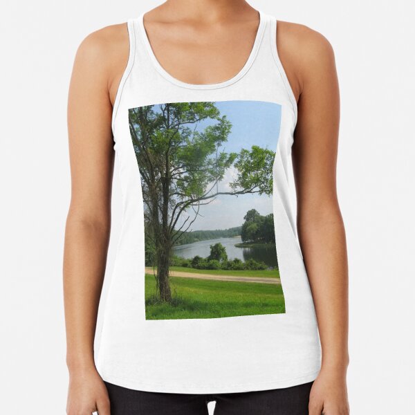 #landscape #tree #grass #water nature lake river summer wood outdoors environment reflection sky Racerback Tank Top