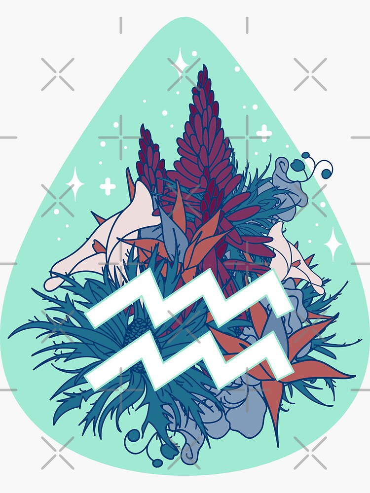"Aquarius Flowers MINT" Sticker by VenusandMoon Redbubble