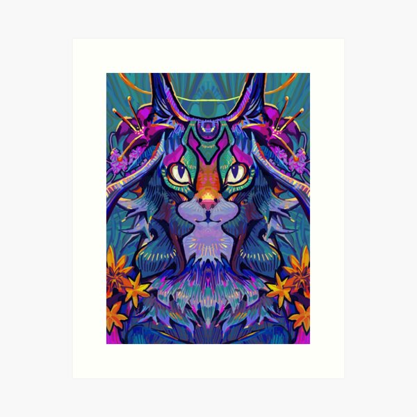 Psychadelic Trippy Cat Art Print