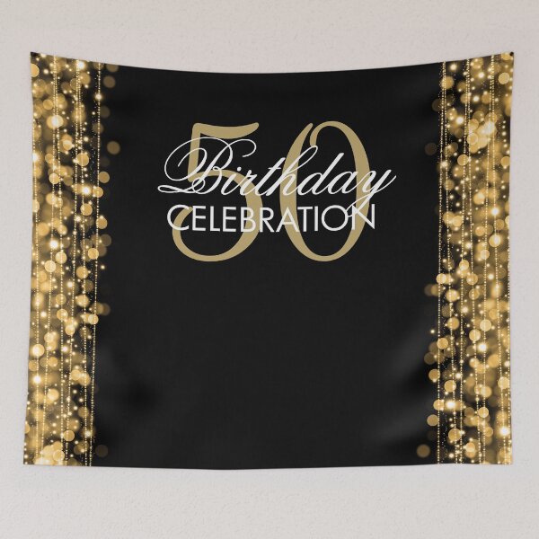 Item preview, Elegant 50th Birthday Party Sparkles Gold Banner designed and sold by Rewards4life.