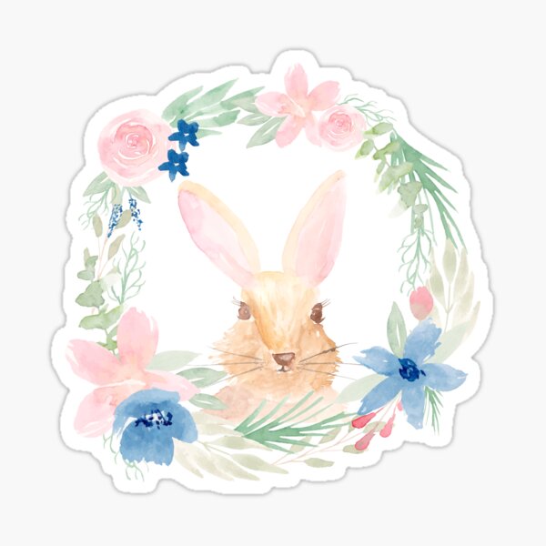 Item preview, Watercolor Bunny Rabbit in a Floral wreath designed and sold by Harpley Design Studio.