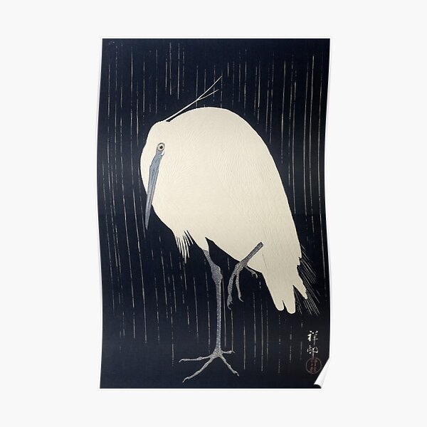 Heron in Rain by Ohara Koson Poster