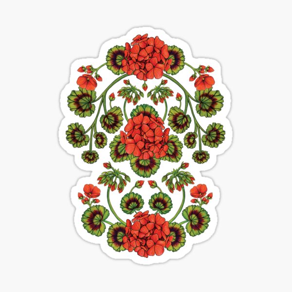 Red Geraniums Vintage-Inspired Floral Pattern Sticker