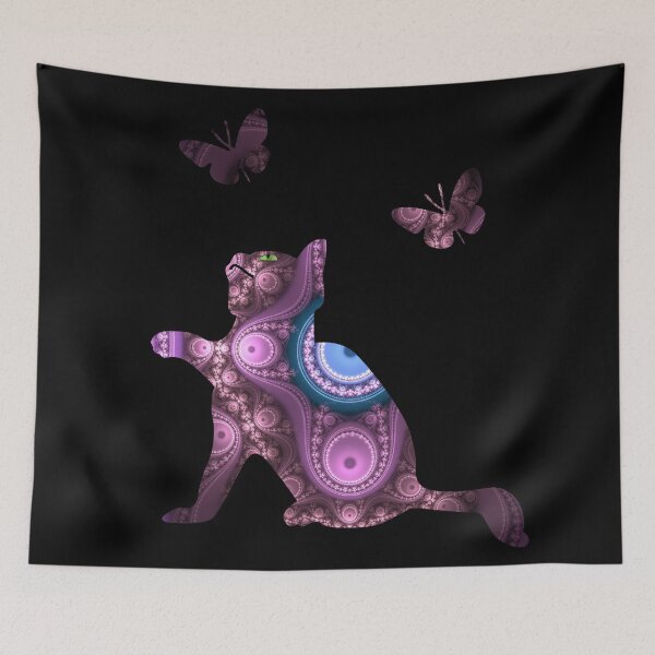 Item preview, Beautiful Fractal Flame Cat Chasing Butterflies Art designed and sold by ChaosEmporium.