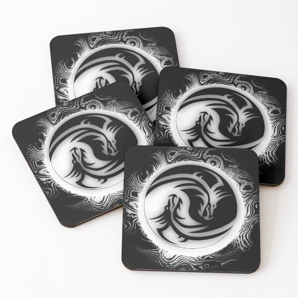 Artikelvorschau, Yin und Yang Dragons Schwarz und Weiß entworfen und verkauft von NaturePrints.