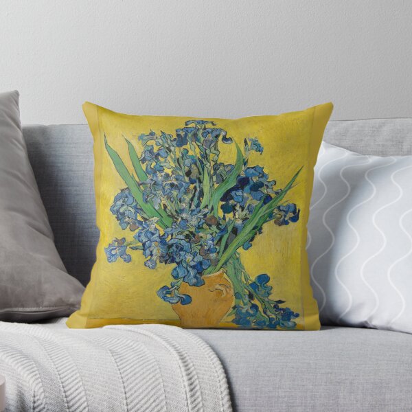 Vincent Van Gogh - Nature morte, vase aux iris sur fond jaune Coussin