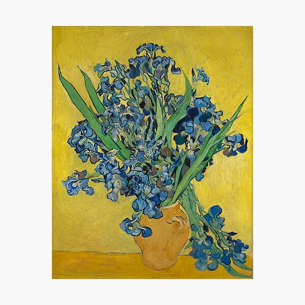 Aperçu de l'œuvre Vincent Van Gogh - Nature morte, vase aux iris sur fond jaune créée et vendue par NewNomads.
