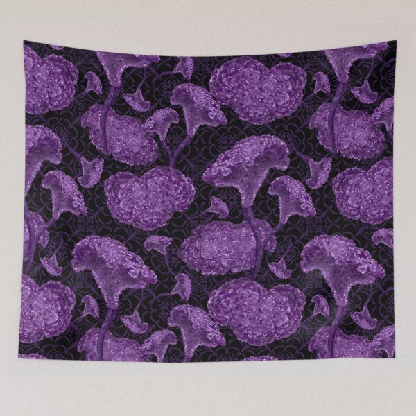 Item preview, Celosia cristata (Cockscomb) flowers on violet mandala designed and sold by Marlene Wagenhofer.