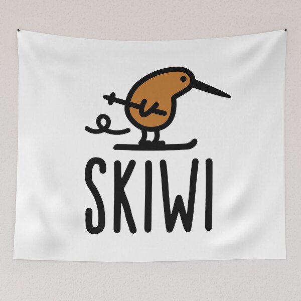 Item preview, Skiwi funny kiwi New Zealand bird ski cartoon designed and sold by LaundryFactory.