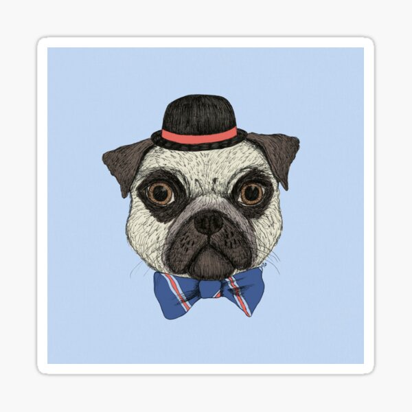 Pug in a bowler hat Sticker