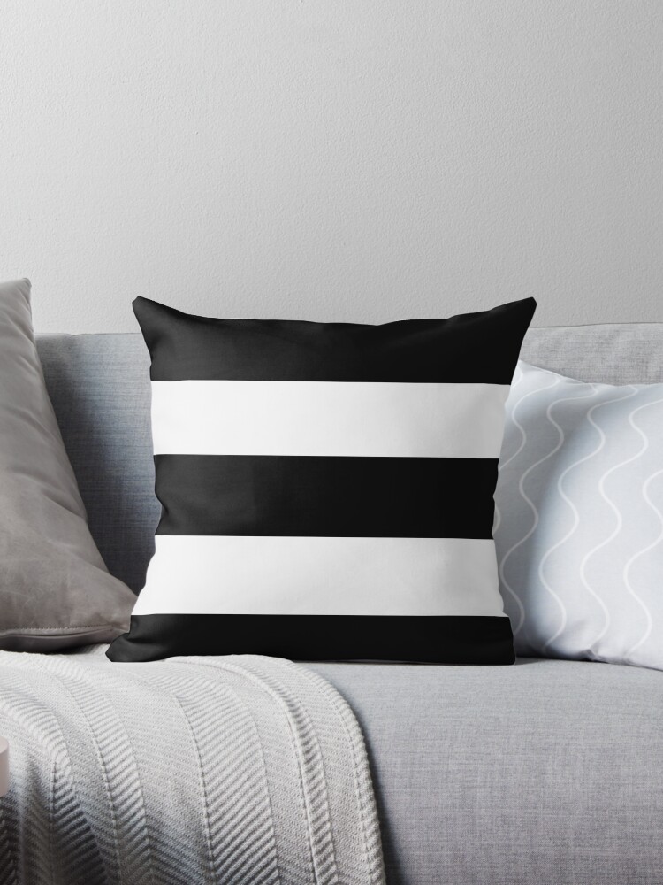 Throw Pillow, Black and white modern stripe pattern designed and sold by HEVIFineart