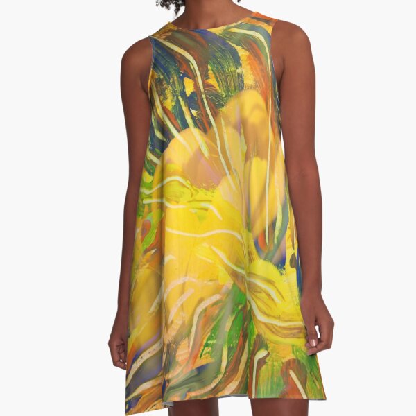 deep yellow flowers abstraction A-Line Dress