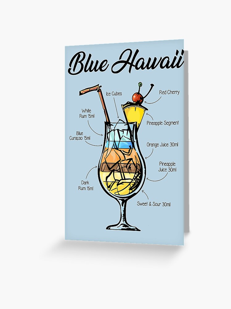 Tarjetas de felicitación «Receta de cóctel de Hawaii azul» de  HuckleberryArts | Redbubble