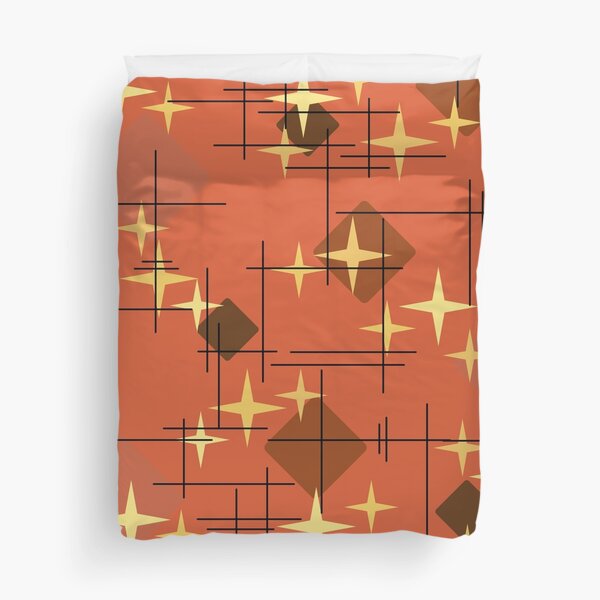 MidCentury Modern Stars & Diamonds Pattern Burnt Orange Duvet Cover