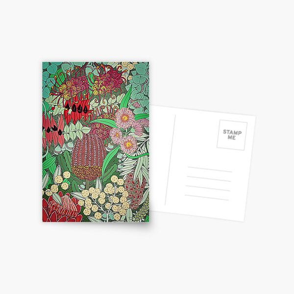 Australian Natives Botanical Pattern Postcard