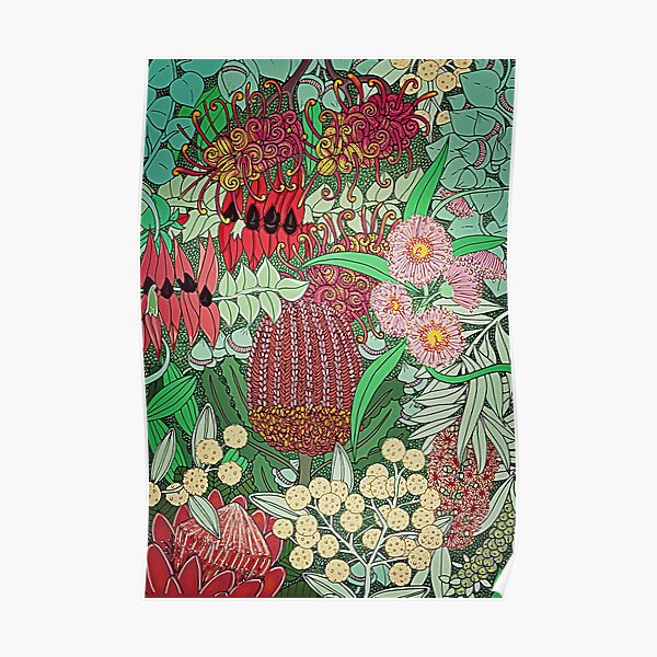 Australian Natives Botanical Pattern Poster