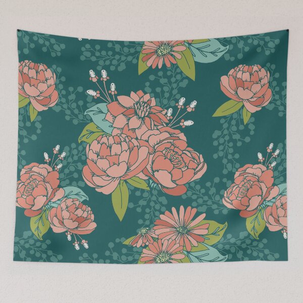 Item preview, Moody florales - verde azulado designed and sold by latheandquill.