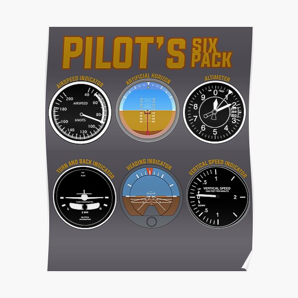 "Pilot's Six Pack Design | Flight Instruments Aviation Art" Poster by ...