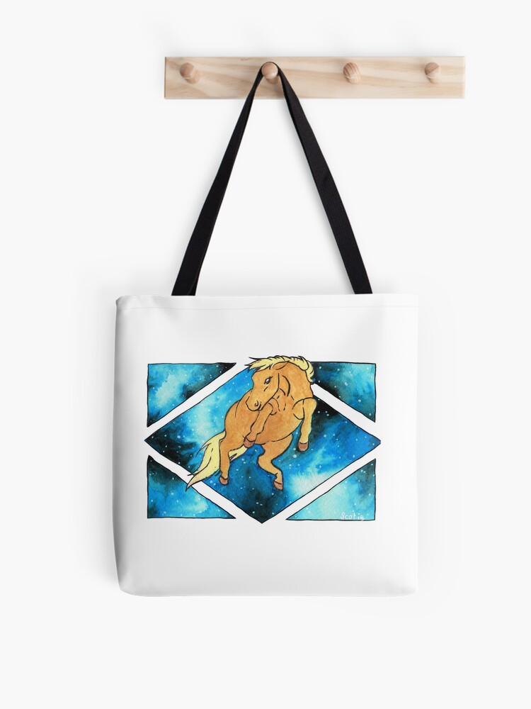 Aperçu 1 sur 2. Tote bag avec l'œuvre Fenêtre sur la gravitation (Cheval) créée et vendue par ScotisFr.